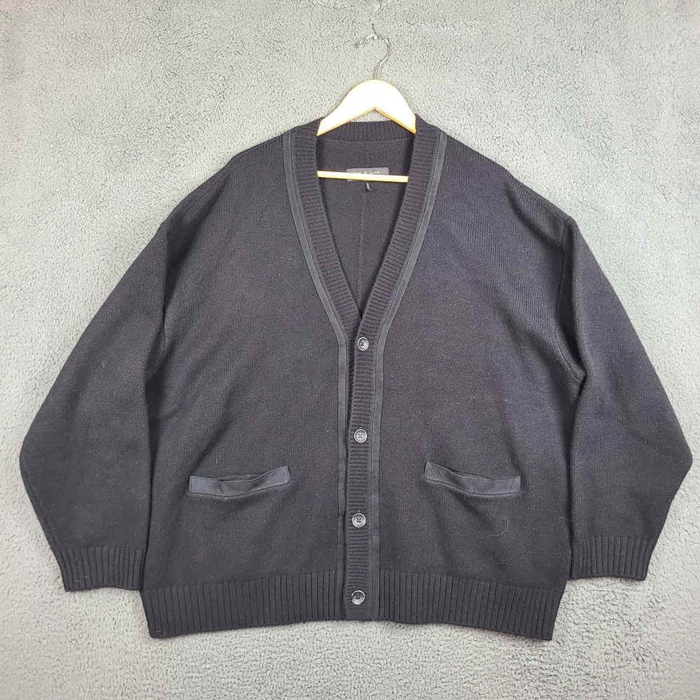 Rag & Bone Mens XXL Black Wool Suede Trim V-Neck Button Cardigan Sweater XXL